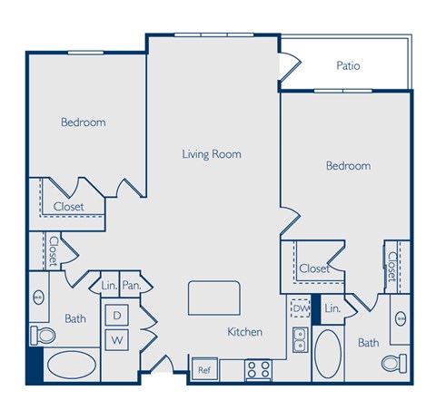 Floor plan for 2 beds, 2 baths, 1132 sqft